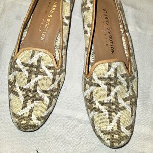 Stubbs & Wootton Palm Beach needlepoint tan and brown crosshatch pattern size 7